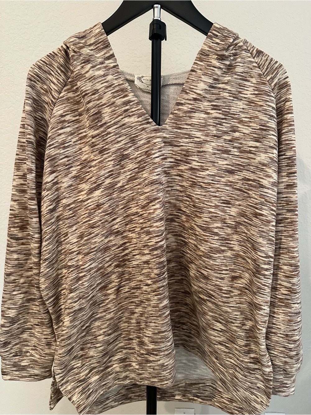Heathered Brown V-Neck Hooded Pullover Sweatshirt
